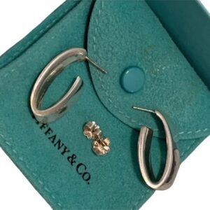 Tiffany & Co. Silver Hoop Earrings with Teal Pouch